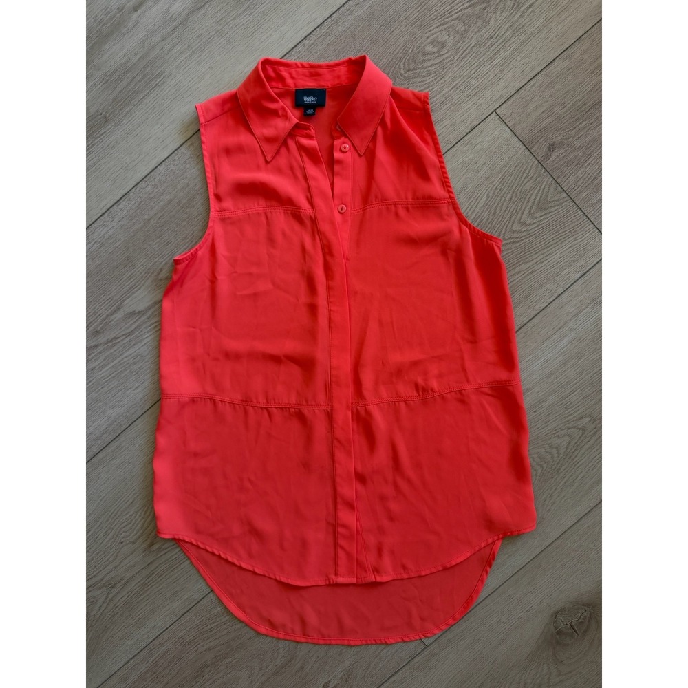 Mossimo Womens Sleeveless Button Down Shirt Coral Orange High Low Hem XS